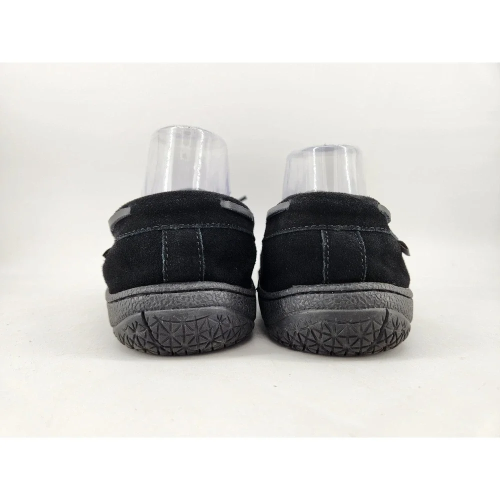 Clarks Moccasin Slippers Mens 9M Black Leather Suede Faux Fur Lined 22SH-011